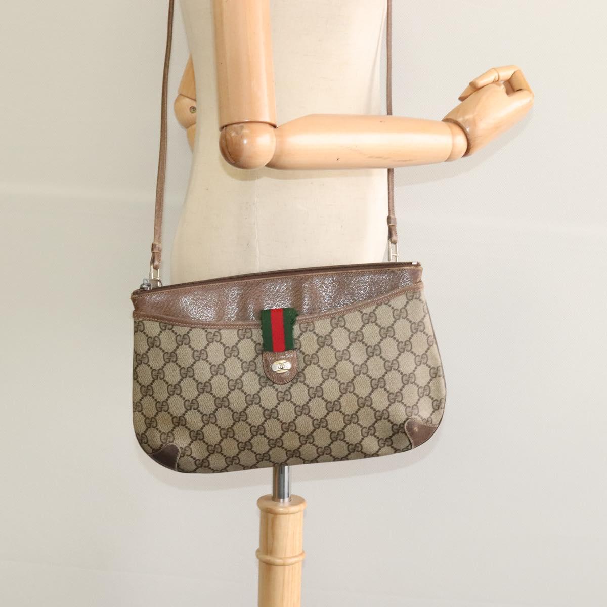 GUCCI GG Supreme Web Sherry Line Bag PVC Beige Gold 904 02 026 Auth ki5611