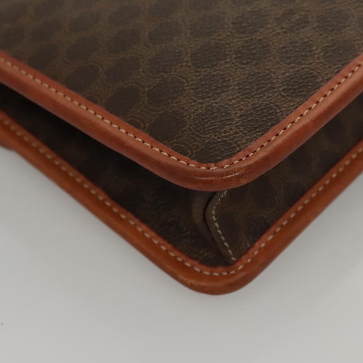 CELINE Macadam Canvas Shoulder Bag PVC Leather Brown Gold Auth ki5627