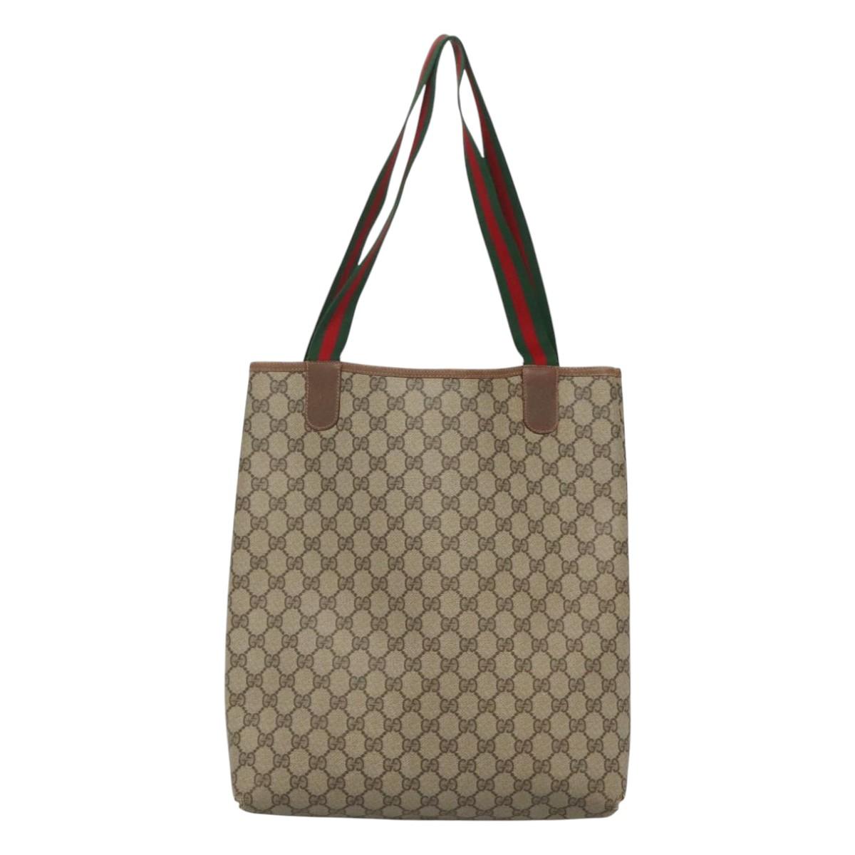 GUCCI GG Supreme Web Sherry Line Bag PVC Beige Green Red 89 02 003 Auth ki5636