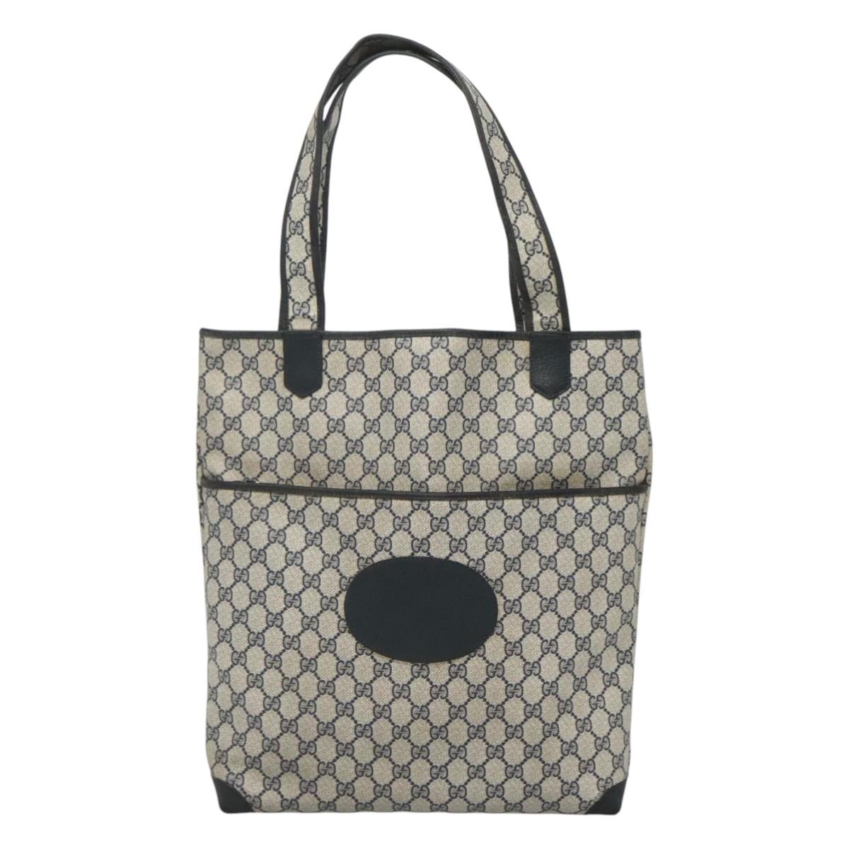 GUCCI GG Supreme Tote Bag PVC Navy Gold 002 39 0054 Auth ki5643
