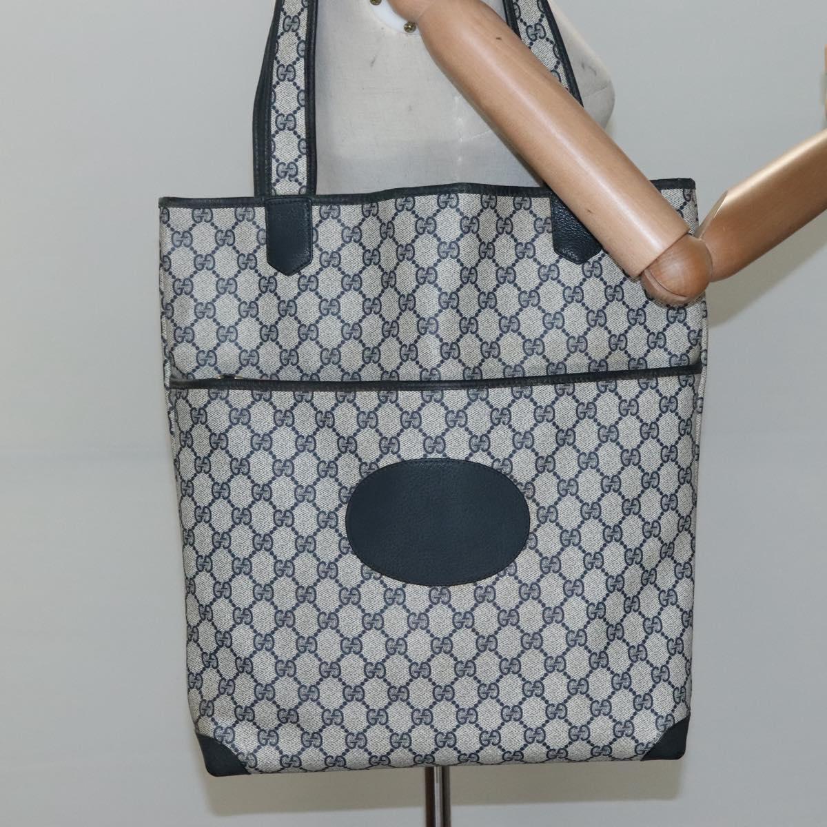 GUCCI GG Supreme Tote Bag PVC Navy Gold 002 39 0054 Auth ki5643