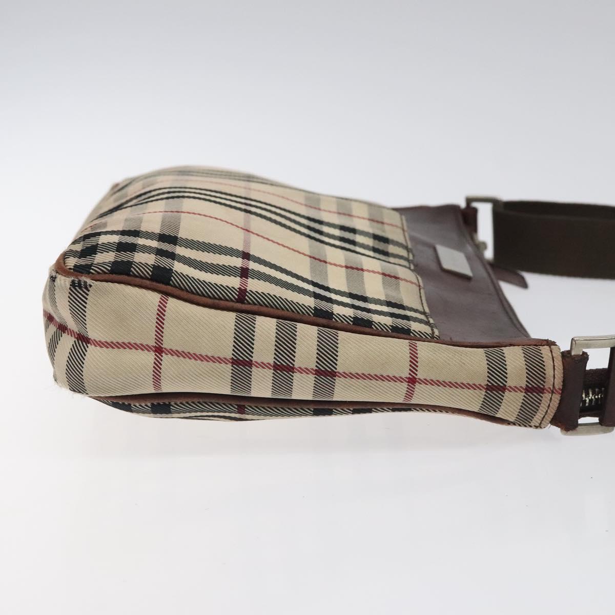 BURBERRY Nova Check Shoulder Bag Nylon Beige Silver Auth ki5644