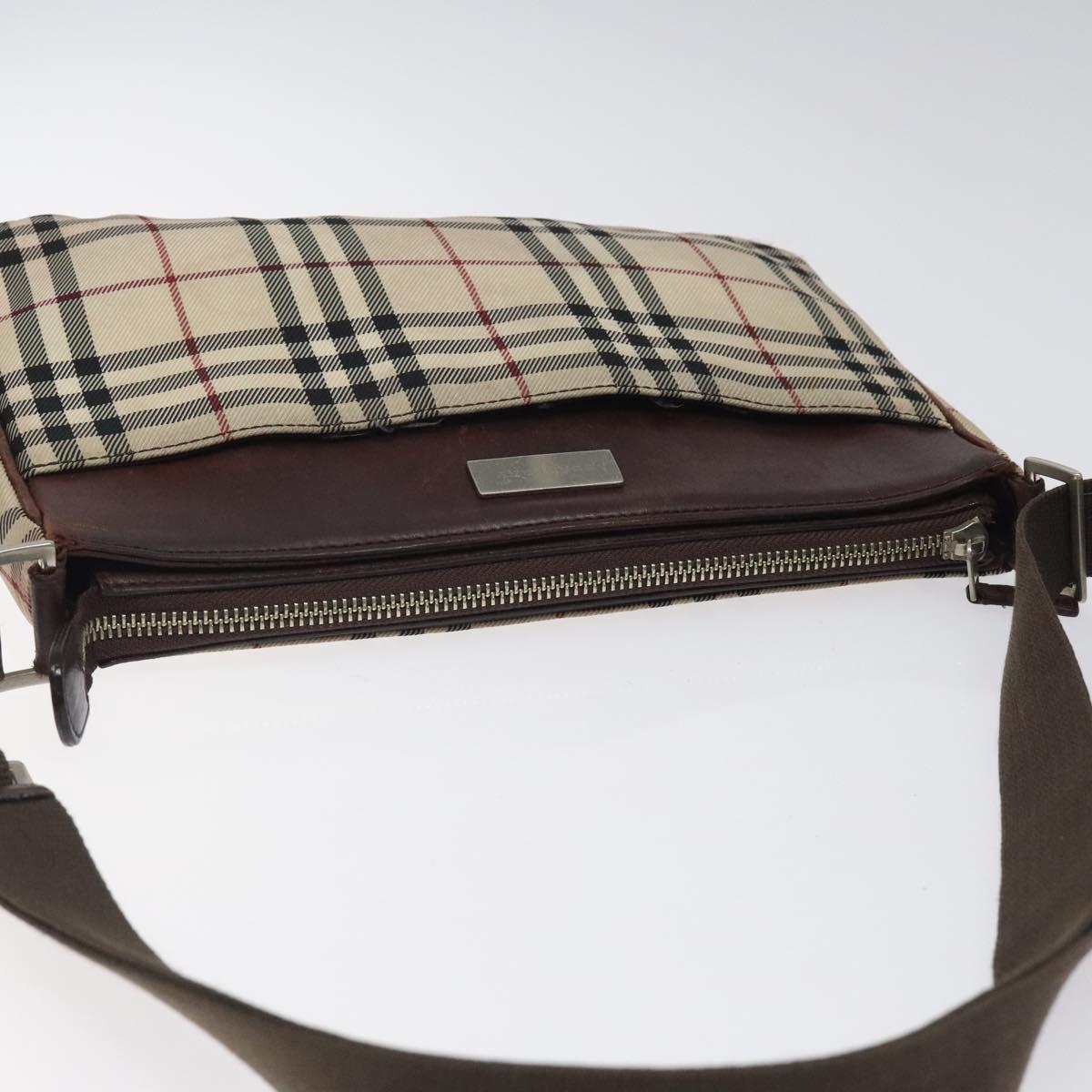 BURBERRY Nova Check Shoulder Bag Nylon Beige Silver Auth ki5644