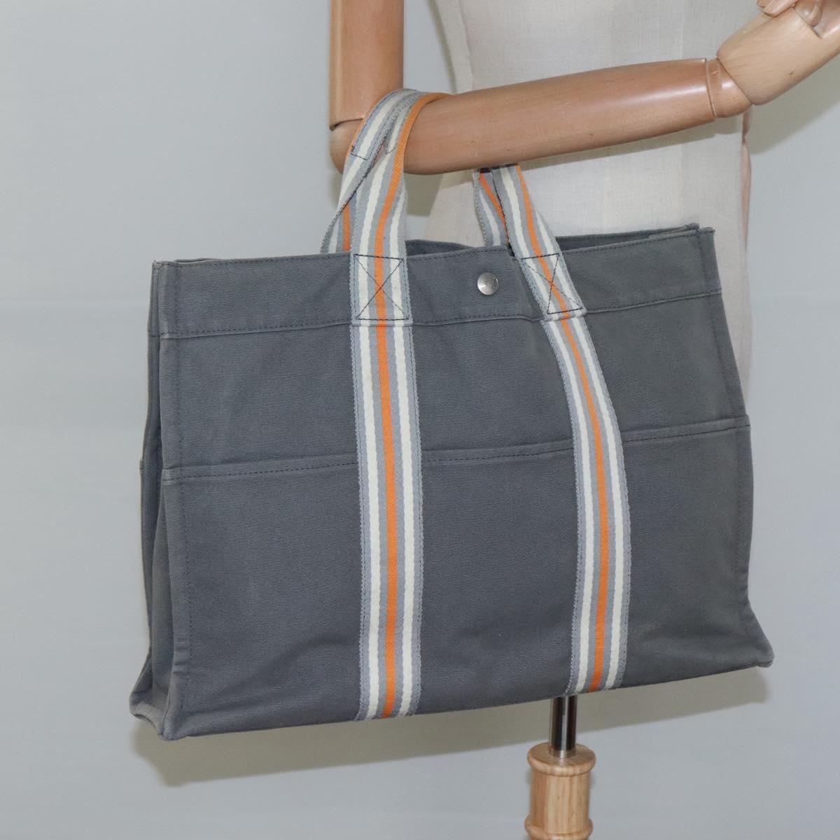 HERMES Fourre Tout MM Hand Bag Canvas Gray Silver Auth ki5652