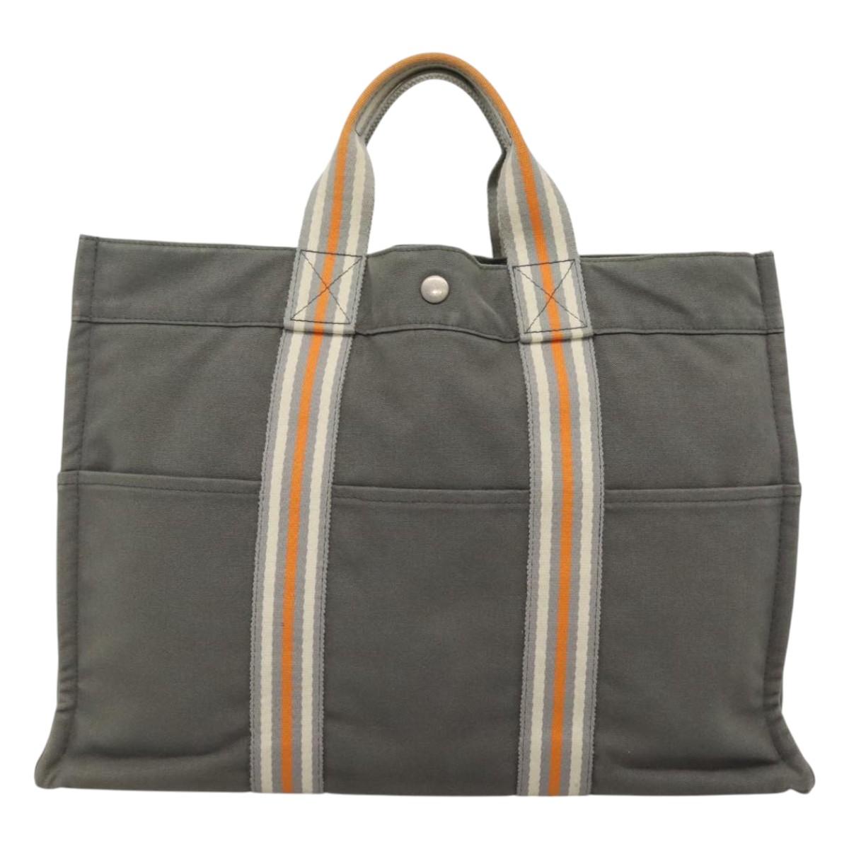 HERMES Fourre Tout MM Hand Bag Canvas Gray Silver Auth ki5652