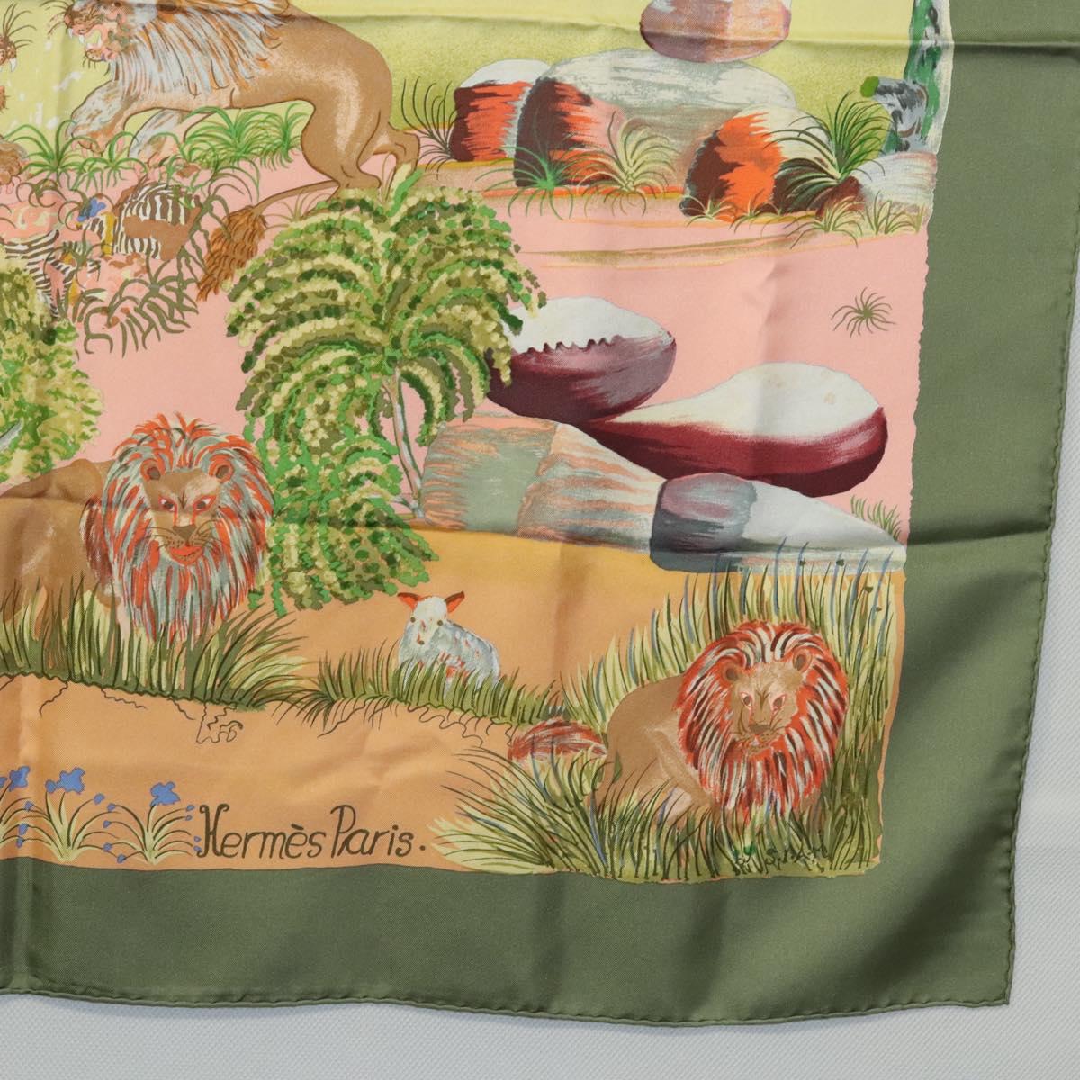 HERMES Carre 90 Scarf Nuba Mountain Silk Green Auth ki5655