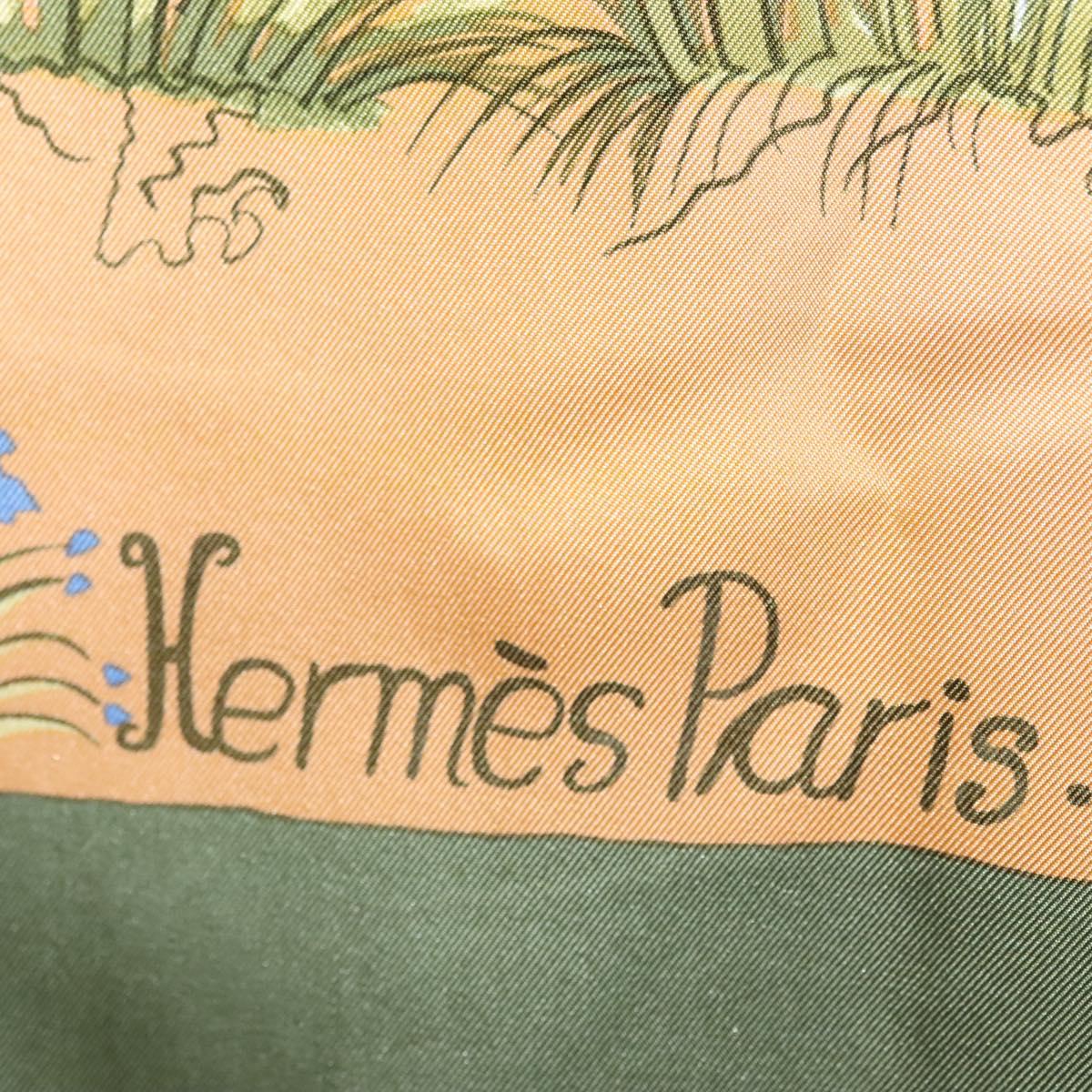 HERMES Carre 90 Scarf Nuba Mountain Silk Green Auth ki5655