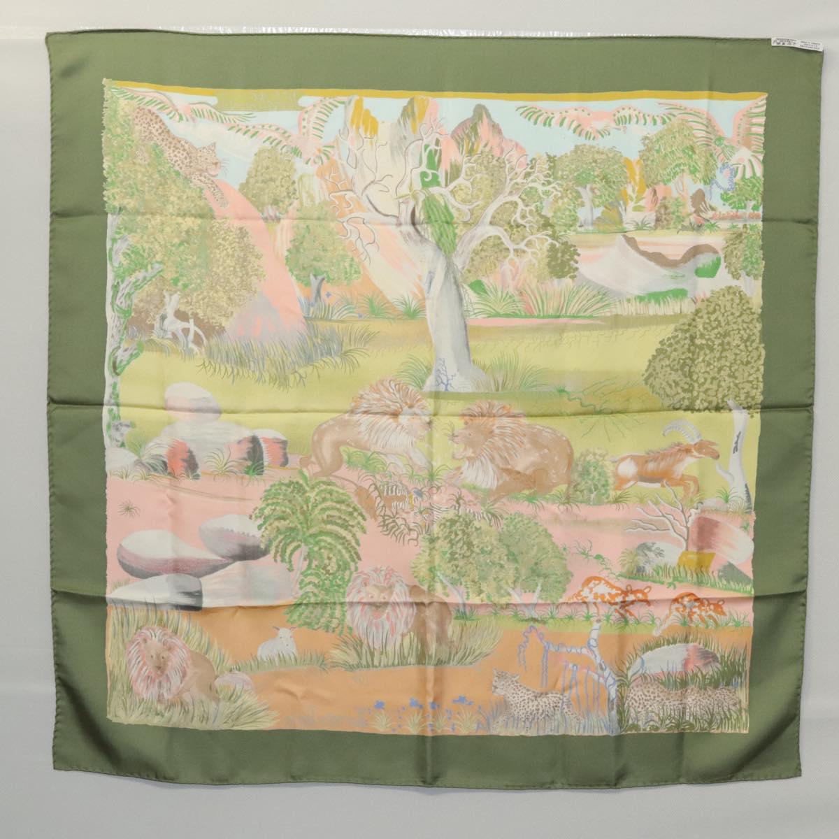 HERMES Carre 90 Scarf Nuba Mountain Silk Green Auth ki5655
