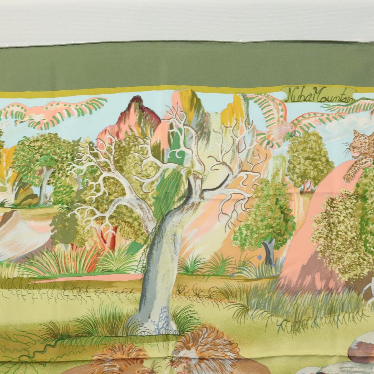 HERMES Carre 90 Scarf Nuba Mountain Silk Green Auth ki5655