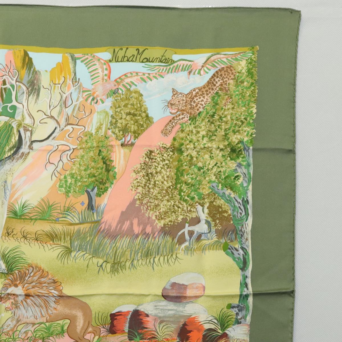 HERMES Carre 90 Scarf Nuba Mountain Silk Green Auth ki5655