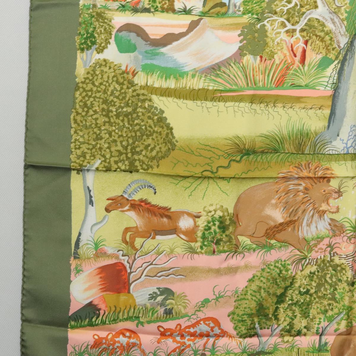 HERMES Carre 90 Scarf Nuba Mountain Silk Green Auth ki5655