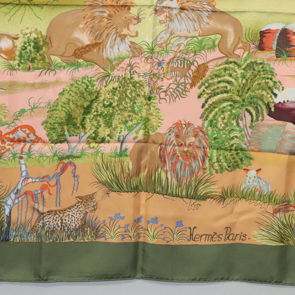 HERMES Carre 90 Scarf Nuba Mountain Silk Green Auth ki5655