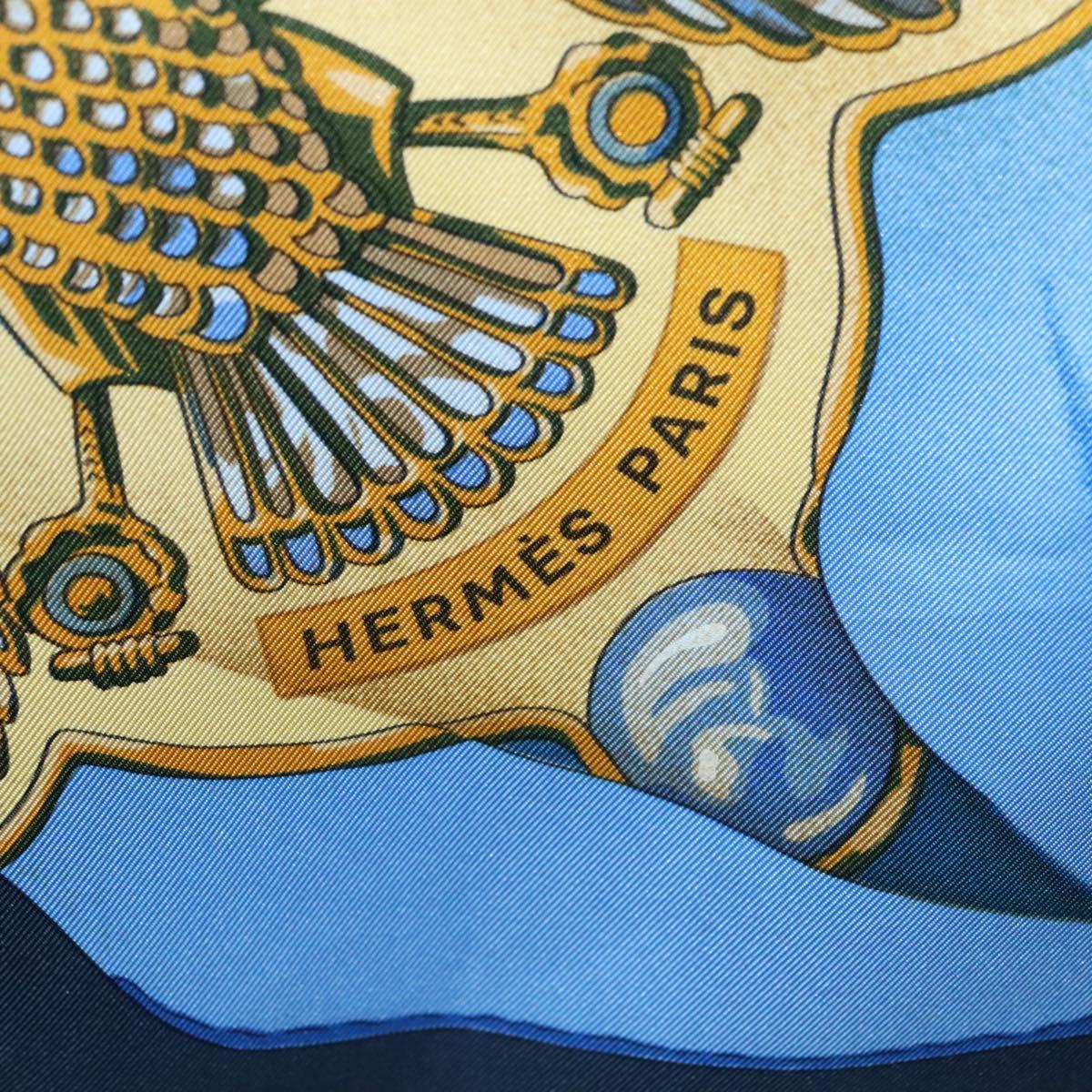 HERMES Carre 90 Scarf Soleil de Soie Silk Navy Yellow Auth ki5656