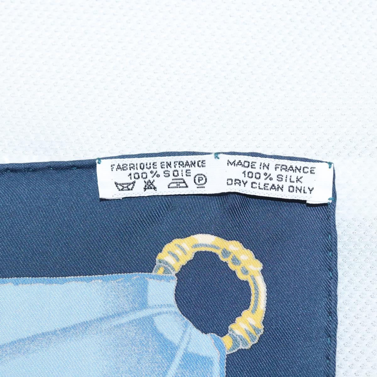 HERMES Carre 90 Scarf Soleil de Soie Silk Navy Yellow Auth ki5656