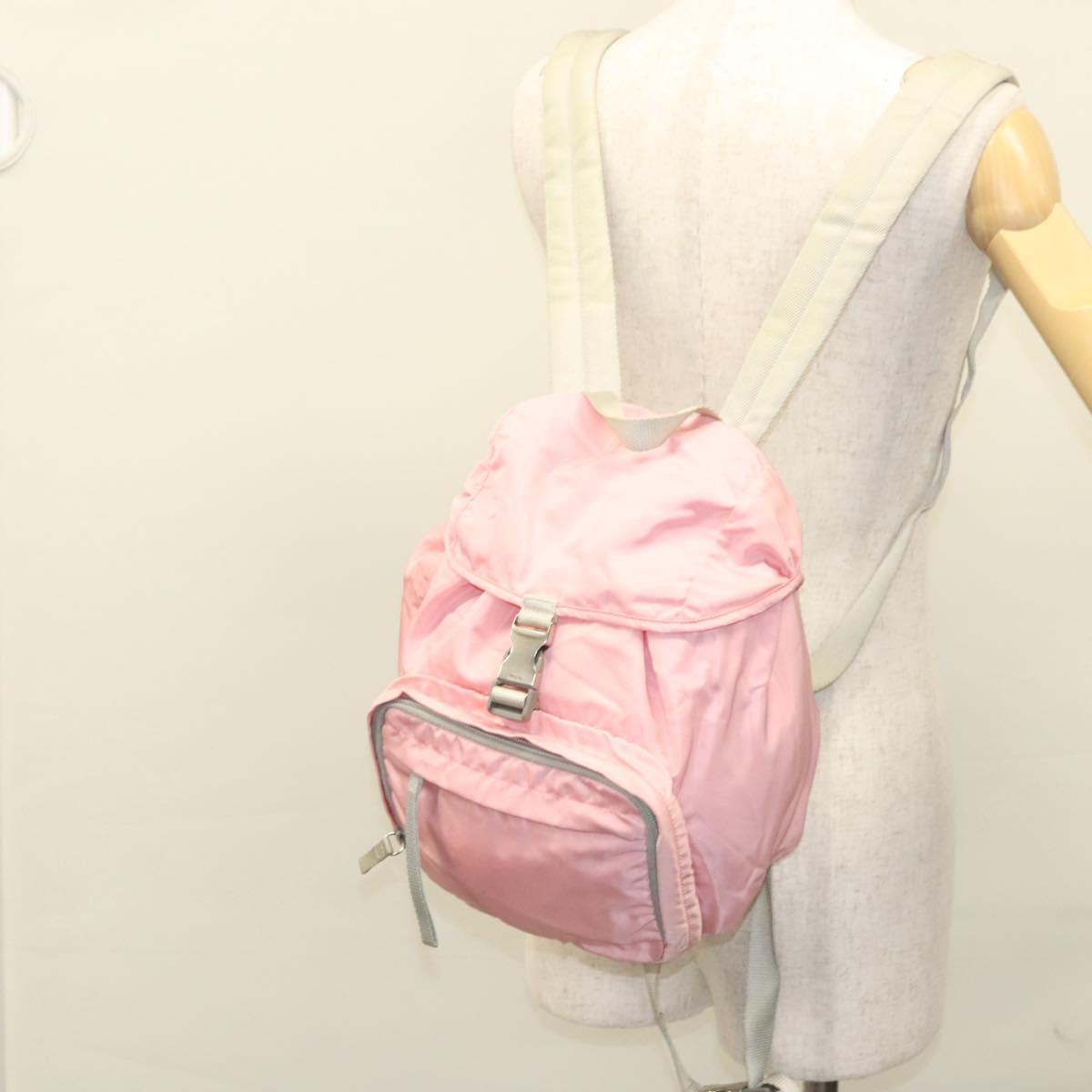 PRADA Backpack Nylon Pink Silver Auth ki5661
