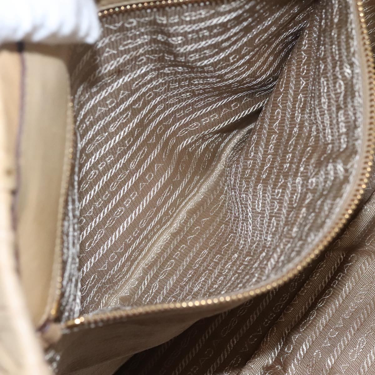 PRADA Gathered Tote Bag Leather Beige Gold Auth ki5670