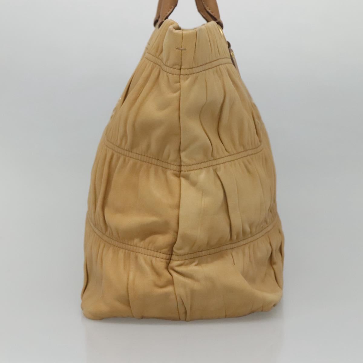 PRADA Gathered Tote Bag Leather Beige Gold Auth ki5670