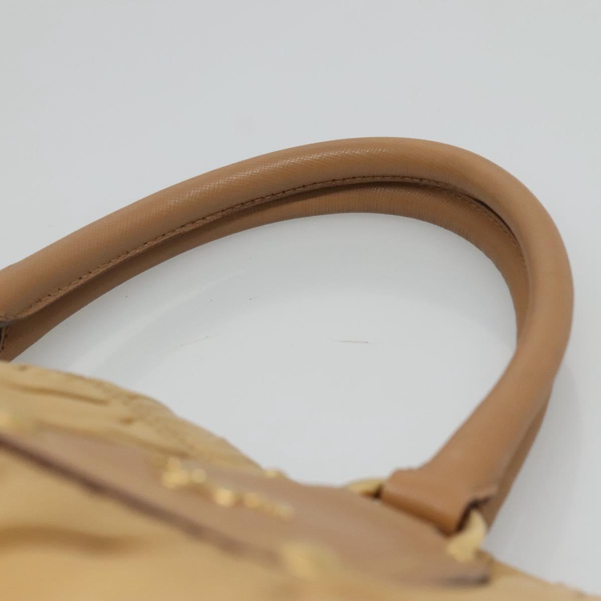 PRADA Gathered Tote Bag Leather Beige Gold Auth ki5670