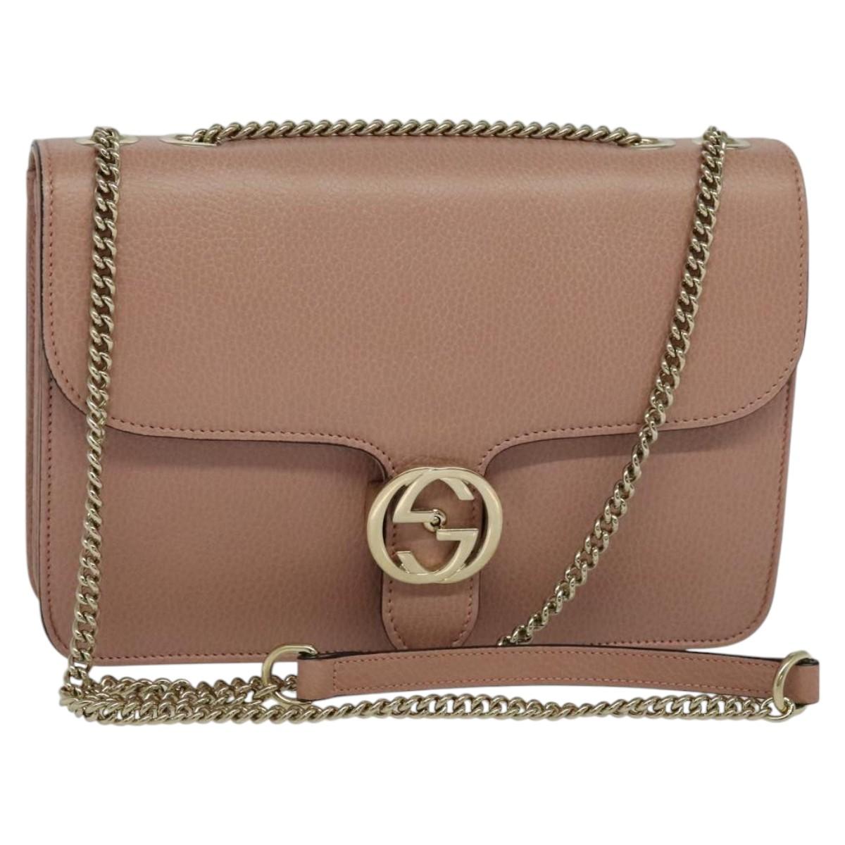 GUCCI Interlocking Chain Shoulder Bag Leather Pink Gold 510303 Auth ki5677