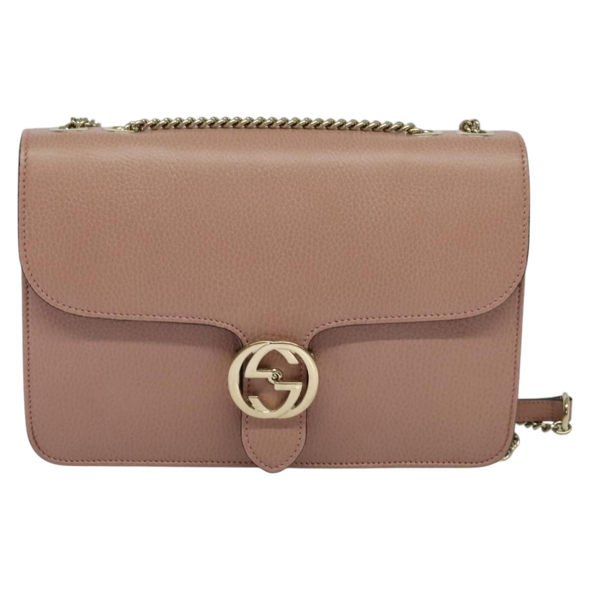 GUCCI Interlocking Chain Shoulder Bag Leather Pink Gold 510303 Auth ki5677