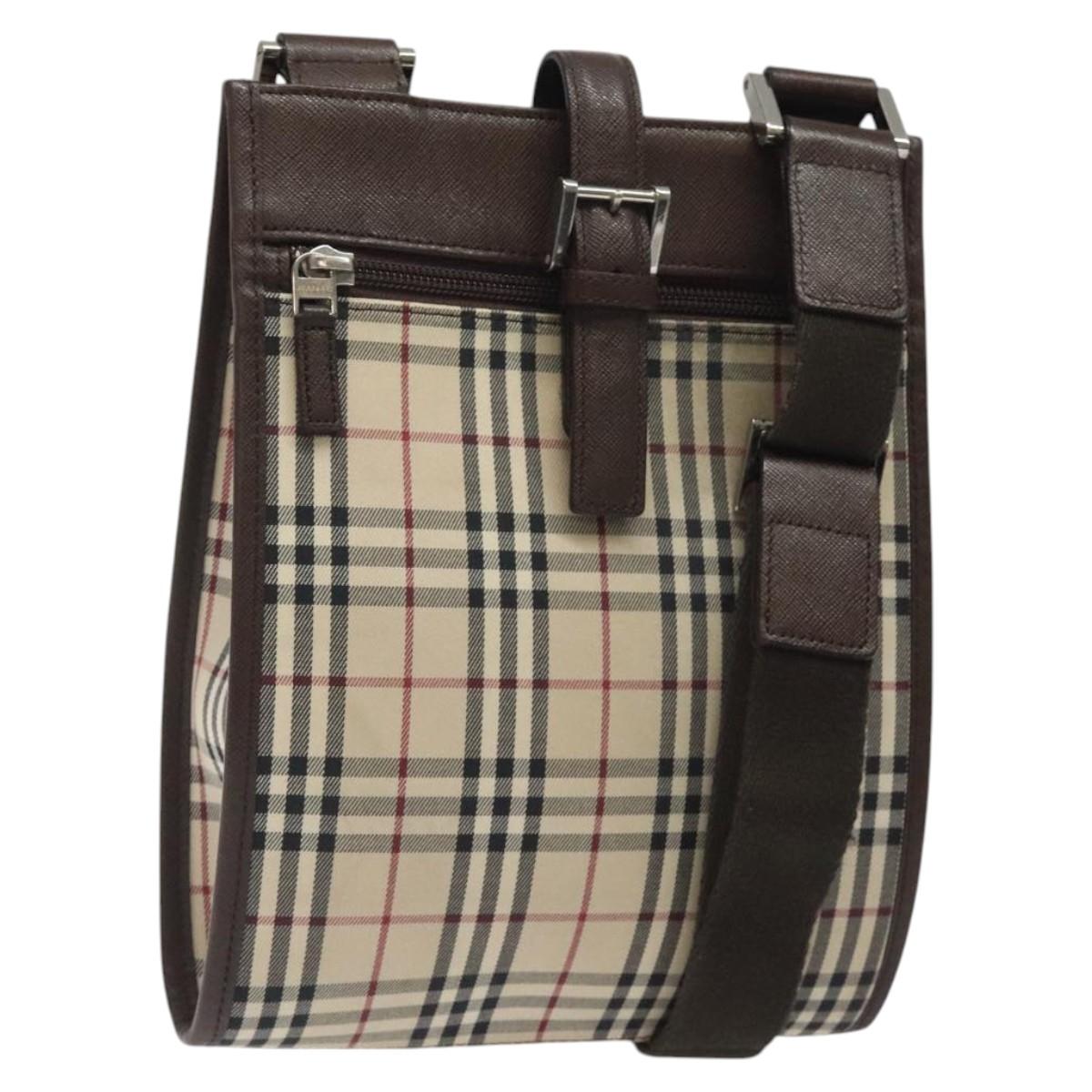 BURBERRY Nova Check Shoulder Bag Canvas Beige Brown Silver Auth ki5712