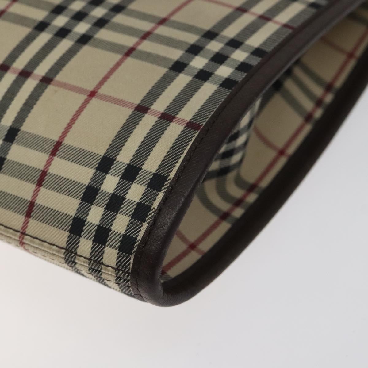 BURBERRY Nova Check Shoulder Bag Canvas Beige Brown Silver Auth ki5712