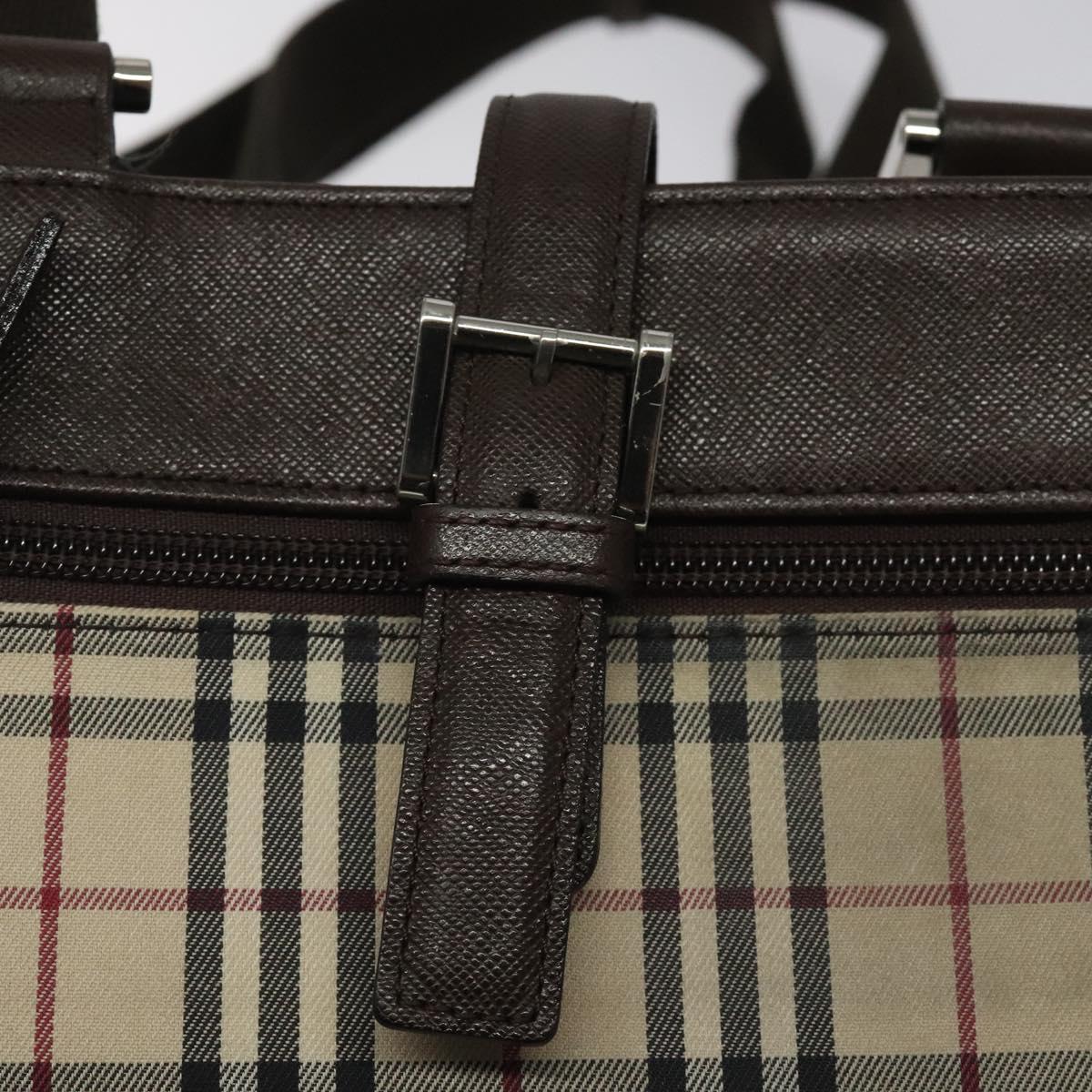 BURBERRY Nova Check Shoulder Bag Canvas Beige Brown Silver Auth ki5712