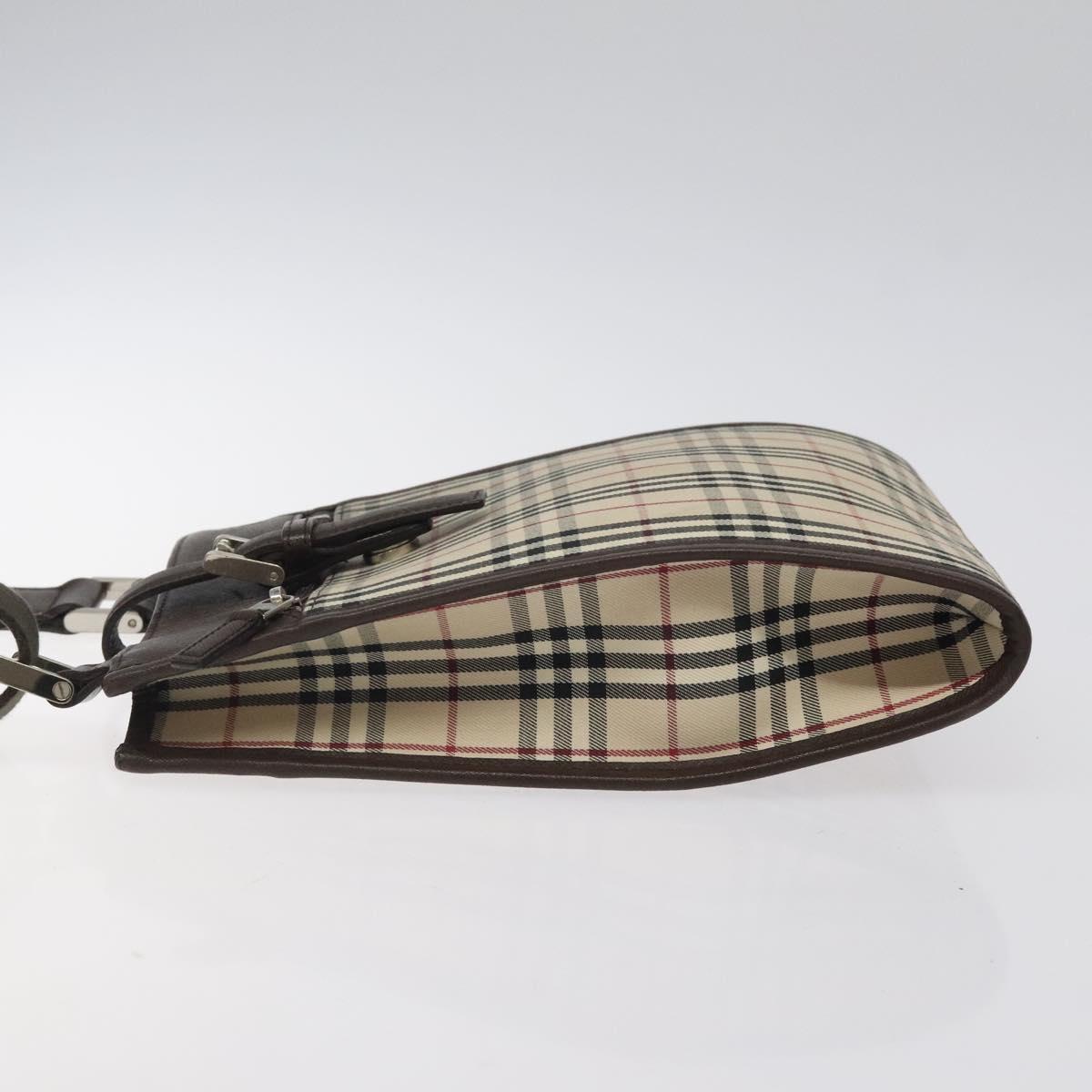 BURBERRY Nova Check Shoulder Bag Canvas Beige Brown Silver Auth ki5712