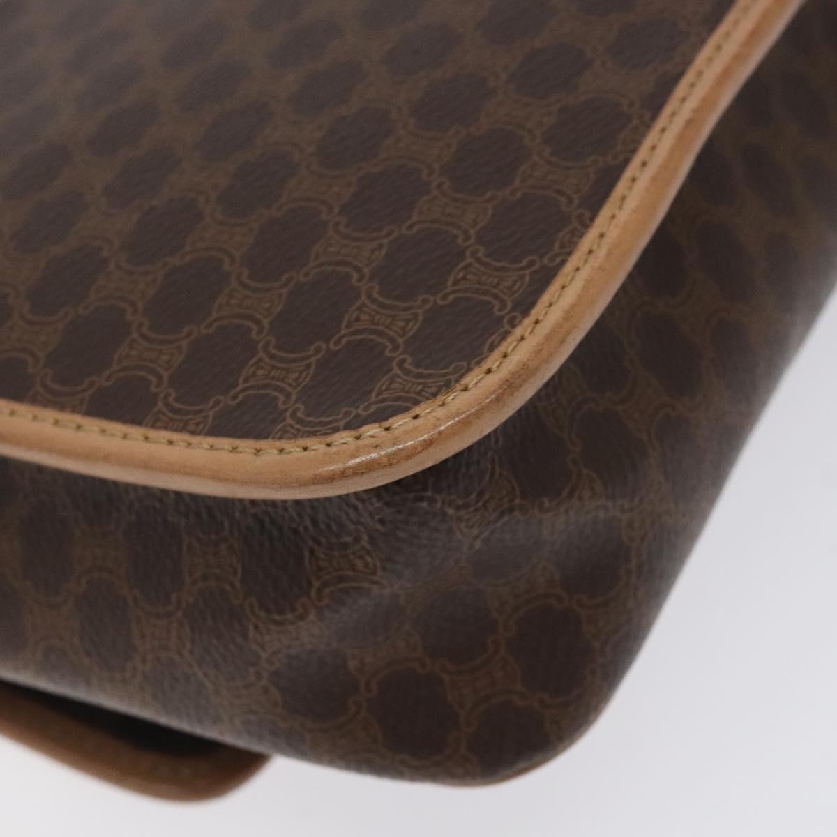 CELINE Macadam Canvas Shoulder Bag PVC Leather Brown Gold Auth ki5724