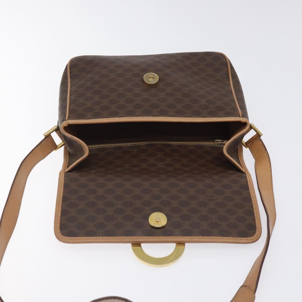 CELINE Macadam Canvas Shoulder Bag PVC Leather Brown Gold Auth ki5724