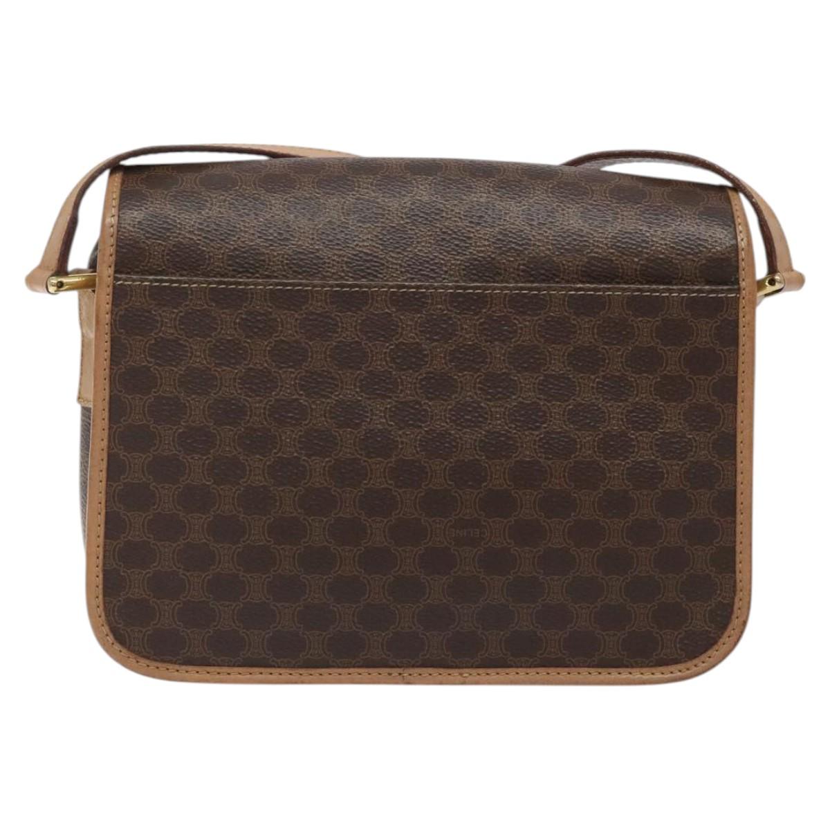 CELINE Macadam Canvas Shoulder Bag PVC Leather Brown Gold Auth ki5724