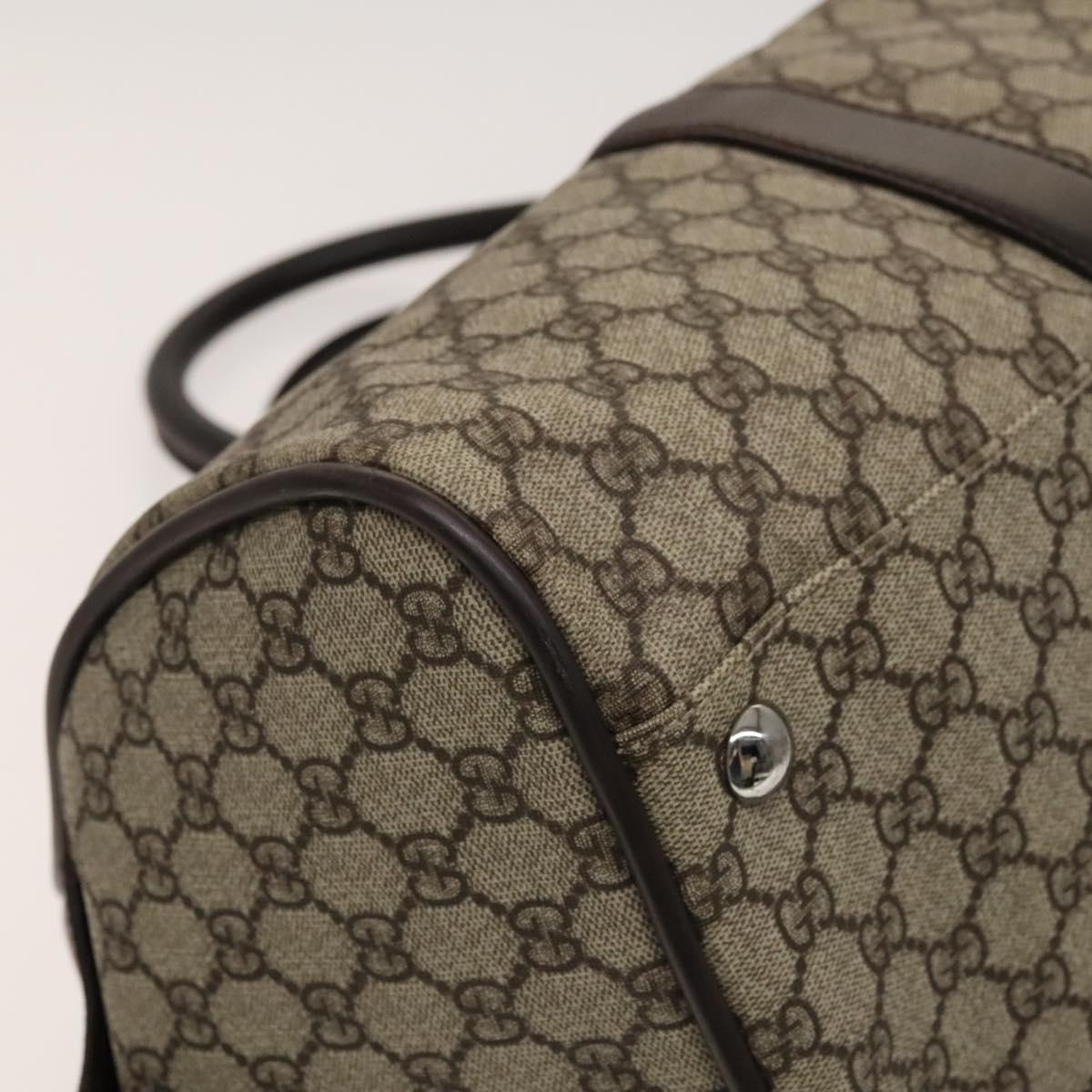GUCCI GG Supreme Boston Bag PVC Brown Silver 108793 Auth ki5734