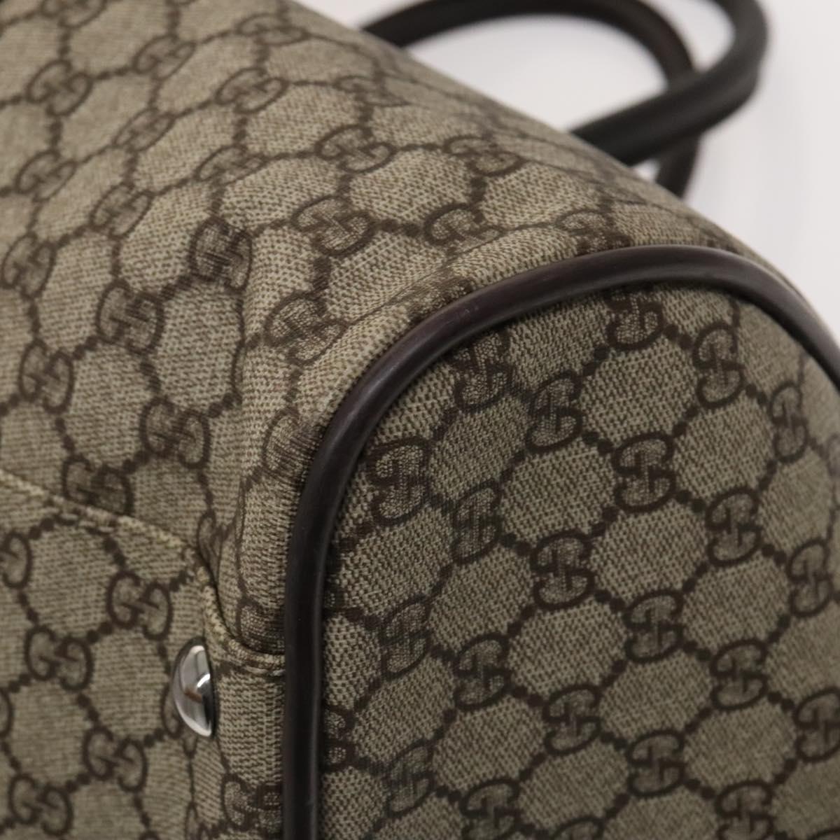 GUCCI GG Supreme Boston Bag PVC Brown Silver 108793 Auth ki5734