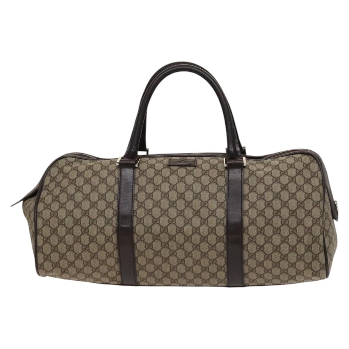GUCCI GG Supreme Boston Bag PVC Brown Silver 108793 Auth ki5734