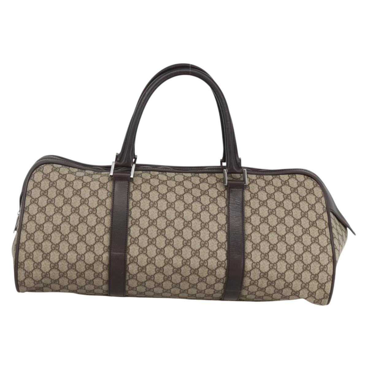 GUCCI GG Supreme Boston Bag PVC Brown Silver 108793 Auth ki5734