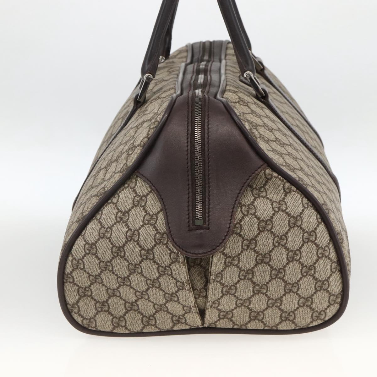 GUCCI GG Supreme Boston Bag PVC Brown Silver 108793 Auth ki5734
