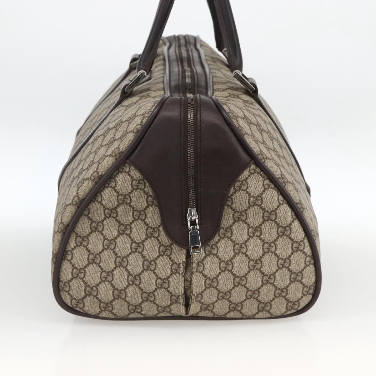 GUCCI GG Supreme Boston Bag PVC Brown Silver 108793 Auth ki5734