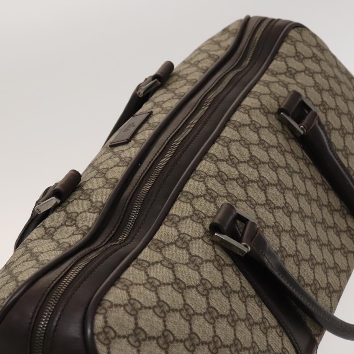 GUCCI GG Supreme Boston Bag PVC Brown Silver 108793 Auth ki5734
