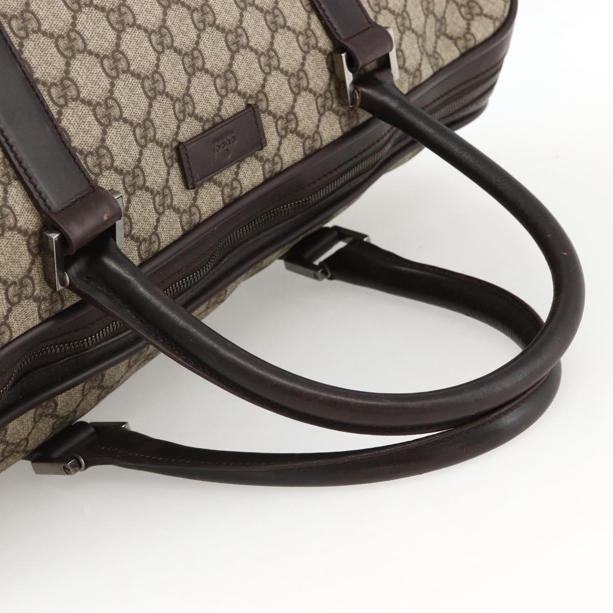 GUCCI GG Supreme Boston Bag PVC Brown Silver 108793 Auth ki5734