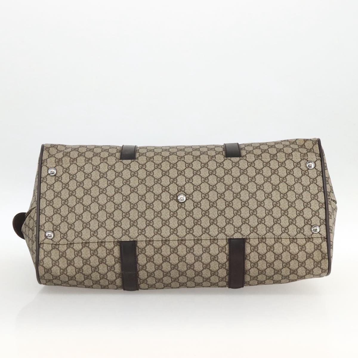 GUCCI GG Supreme Boston Bag PVC Brown Silver 108793 Auth ki5734