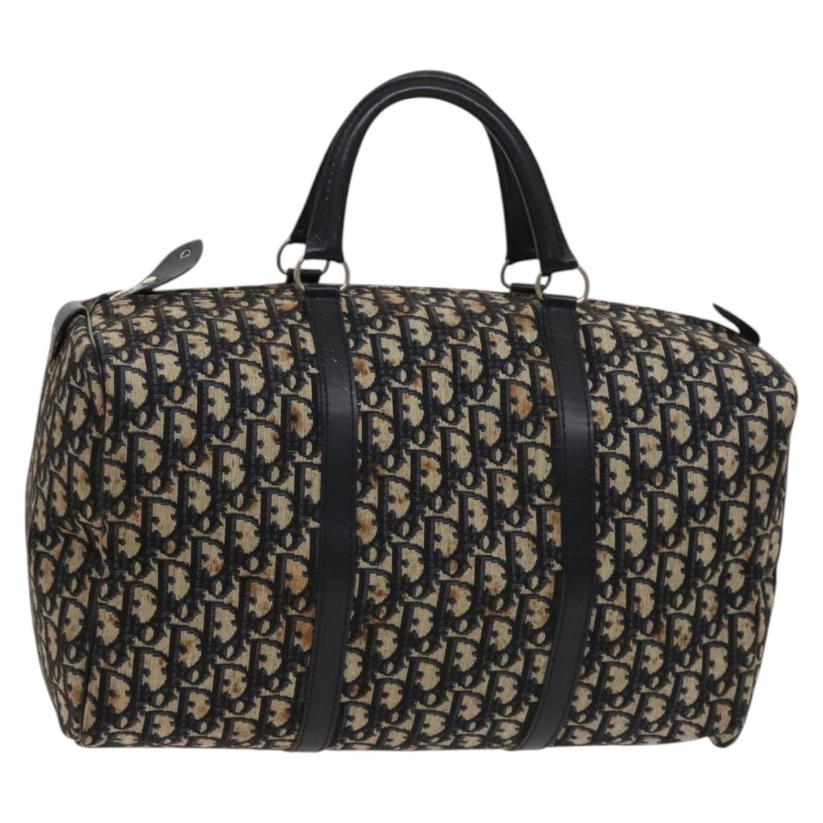 Christian Dior Trotter Canvas Mini Boston Bag Navy Silver Auth ki5738