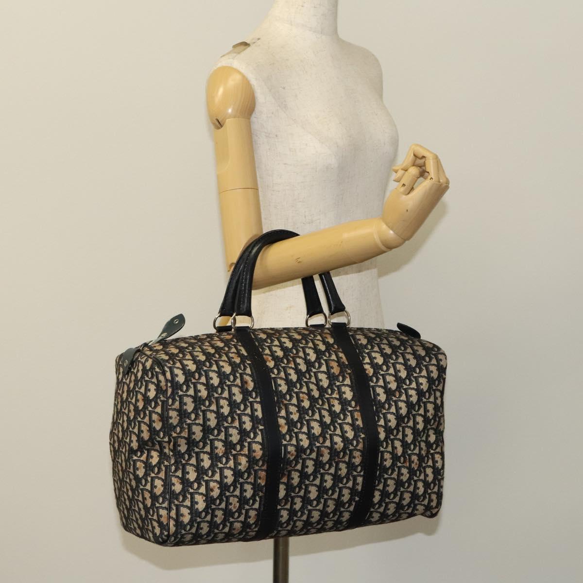 Christian Dior Trotter Canvas Mini Boston Bag Navy Silver Auth ki5738