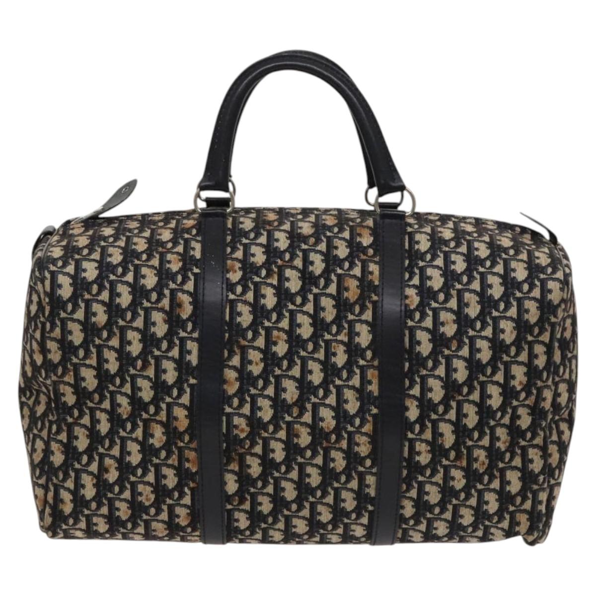 Christian Dior Trotter Canvas Mini Boston Bag Navy Silver Auth ki5738