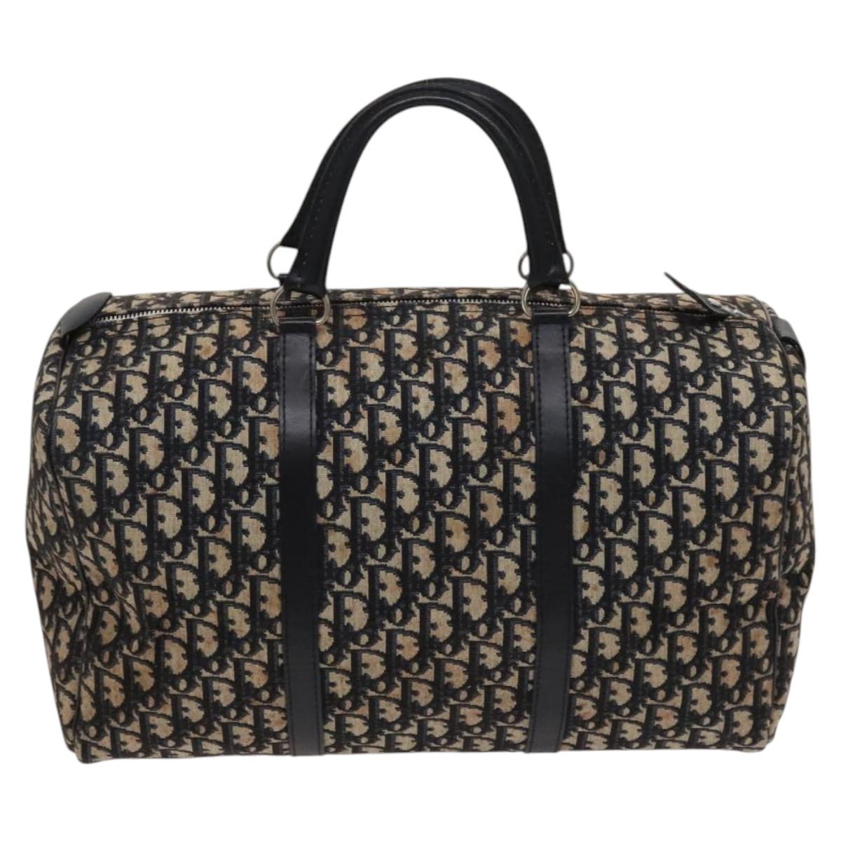 Christian Dior Trotter Canvas Mini Boston Bag Navy Silver Auth ki5738