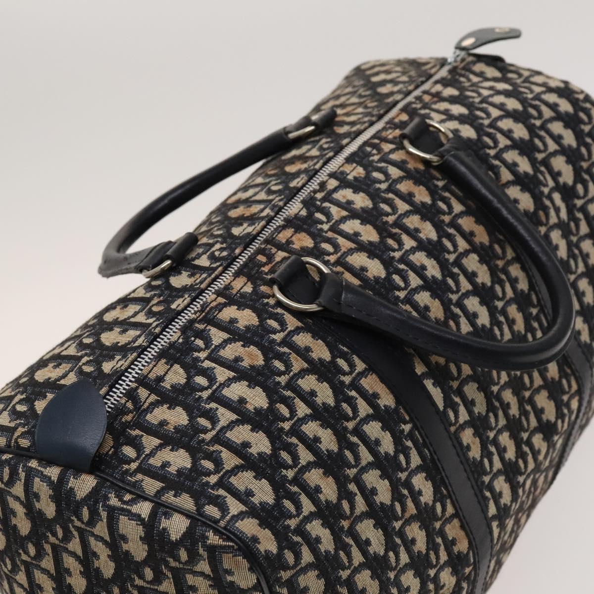 Christian Dior Trotter Canvas Mini Boston Bag Navy Silver Auth ki5738