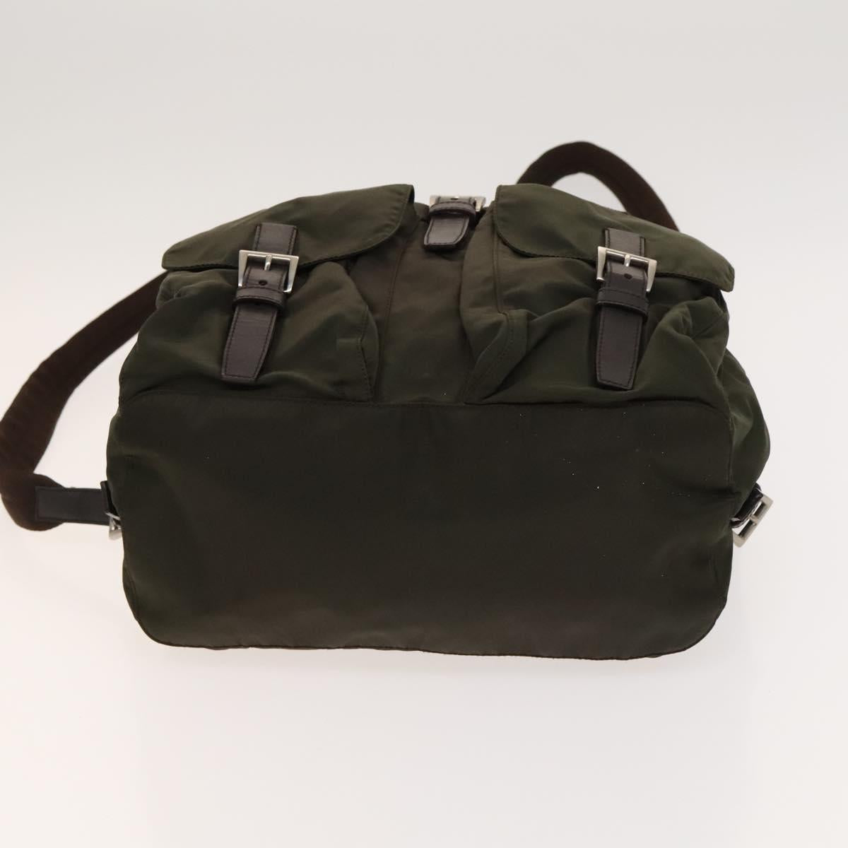 PRADA Backpack Nylon Khaki Silver Auth ki5760