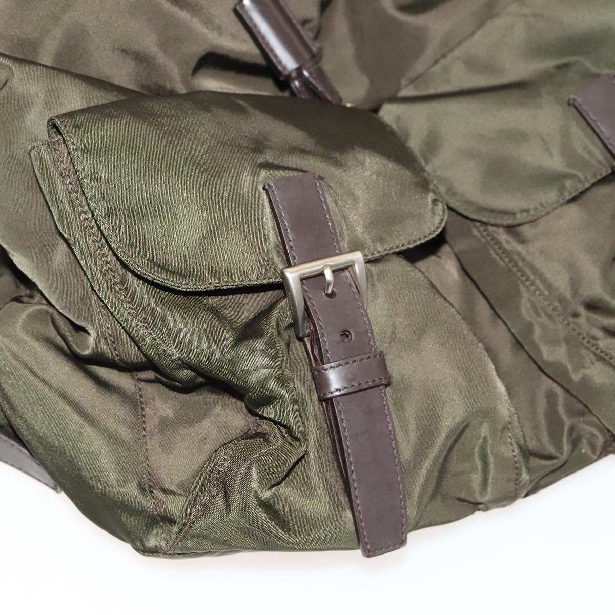 PRADA Backpack Nylon Khaki Silver Auth ki5760