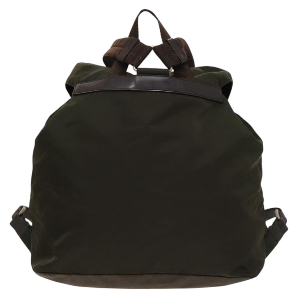 PRADA Backpack Nylon Khaki Silver Auth ki5760