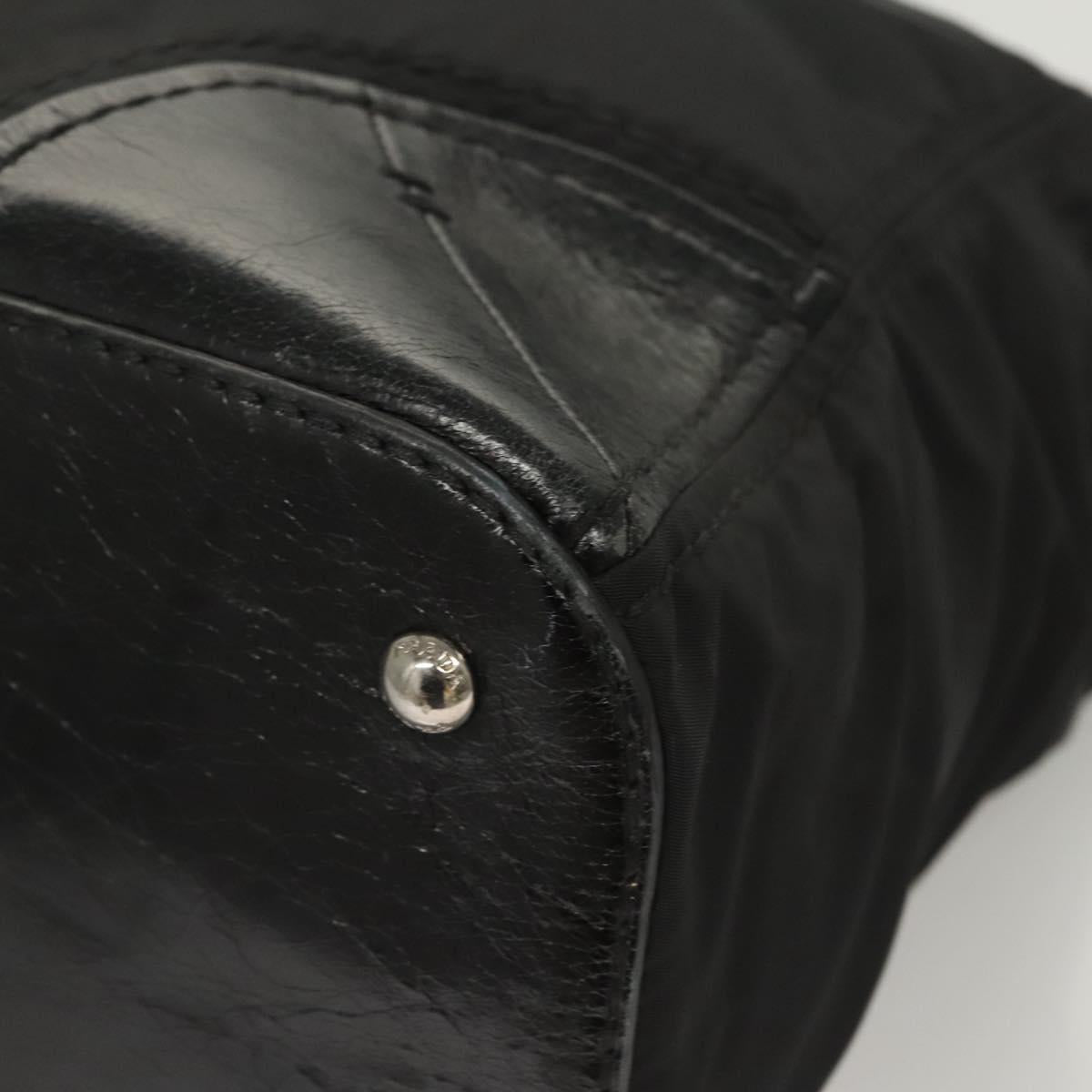 PRADA Tote Bag Nylon Leather 2way Black Silver Auth ki5762