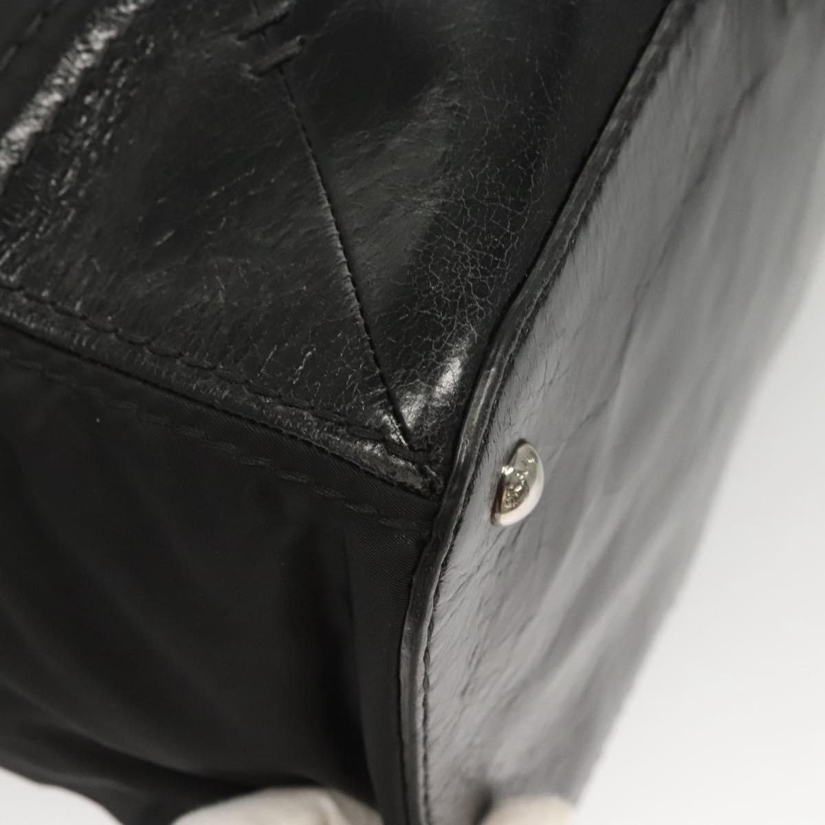PRADA Tote Bag Nylon Leather 2way Black Silver Auth ki5762